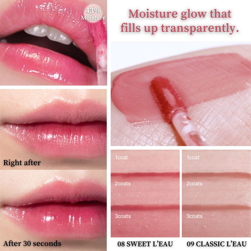 BBIA L’EAU Tint 05 Peony – Glossy Water Lip Stain | Long-Lasting Moisture & High Shine