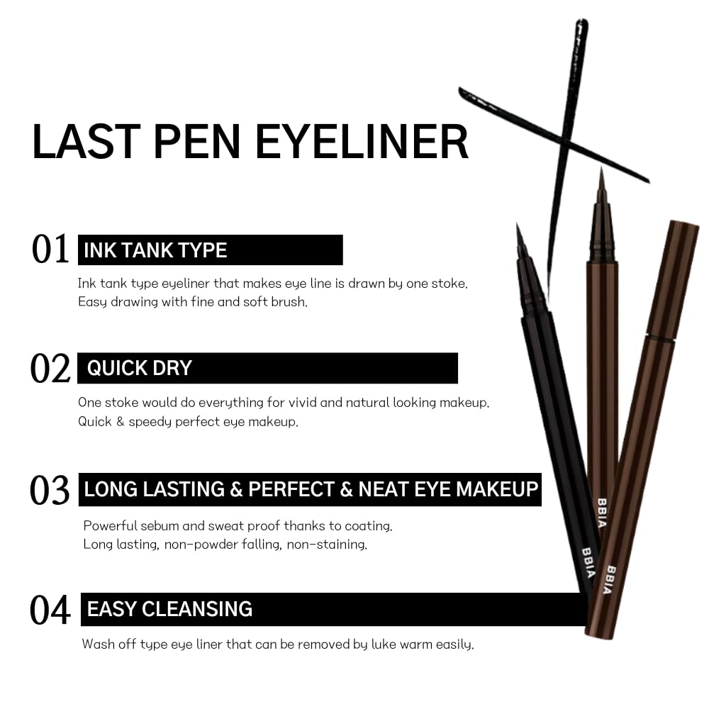 BBIA Last Pen Eyeliner - Waterproof Liquid Eyeliner with Quick-Dry Fine Brush (Sharpen Brown)