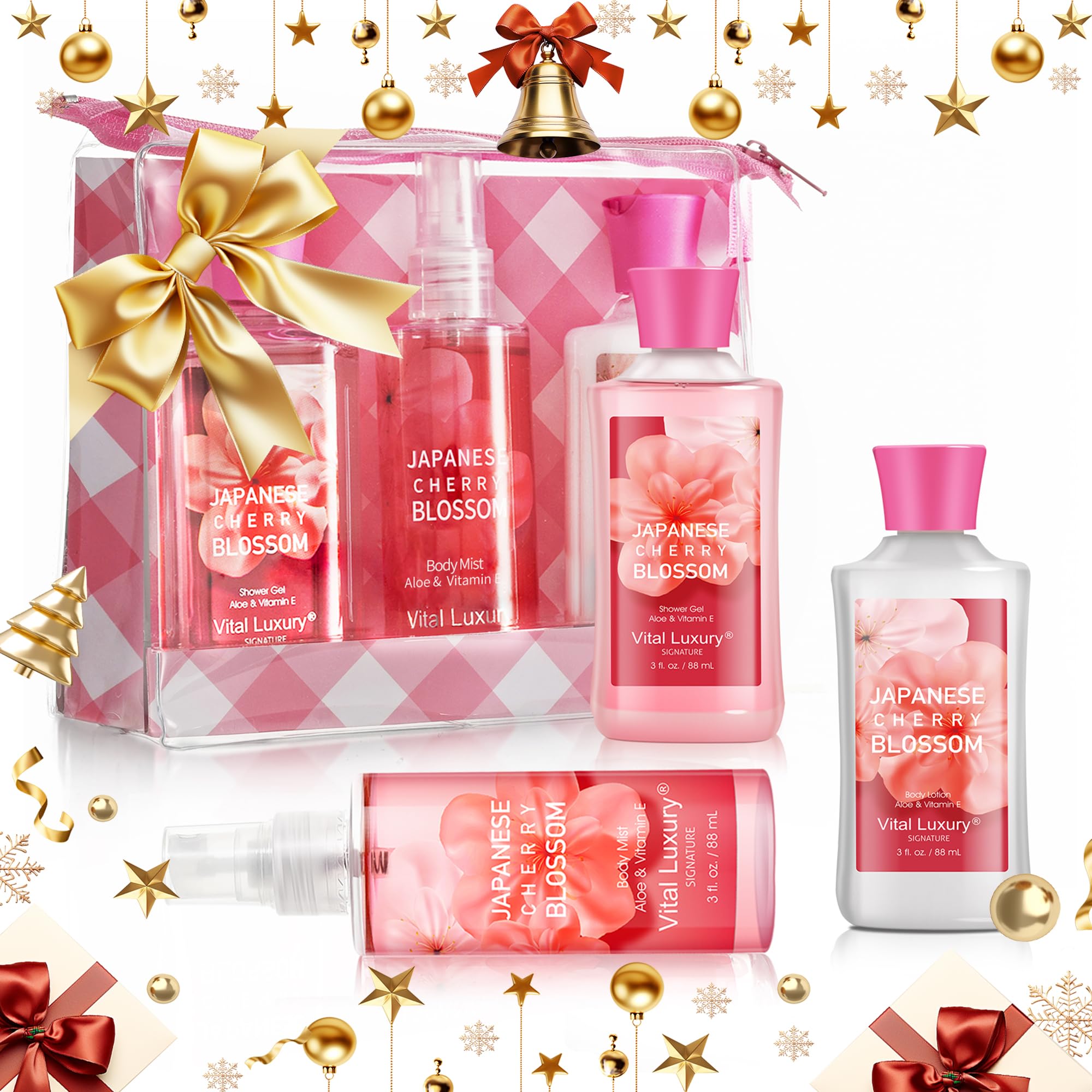 BBlove Japanese Cherry Blossom Spa Gift Set – 3-Piece Travel Bath & Body Kit