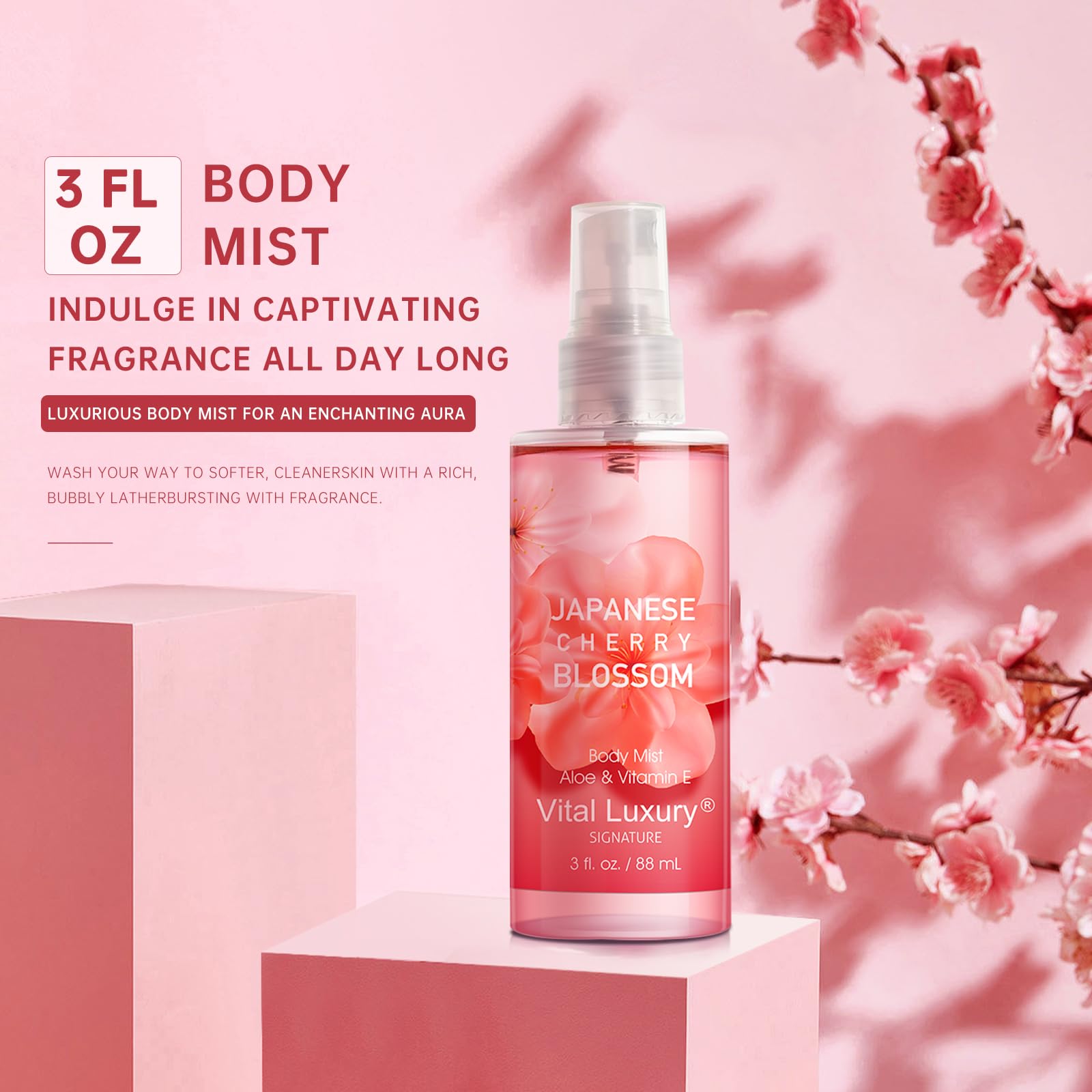 BBlove Japanese Cherry Blossom Spa Gift Set – 3-Piece Travel Bath & Body Kit
