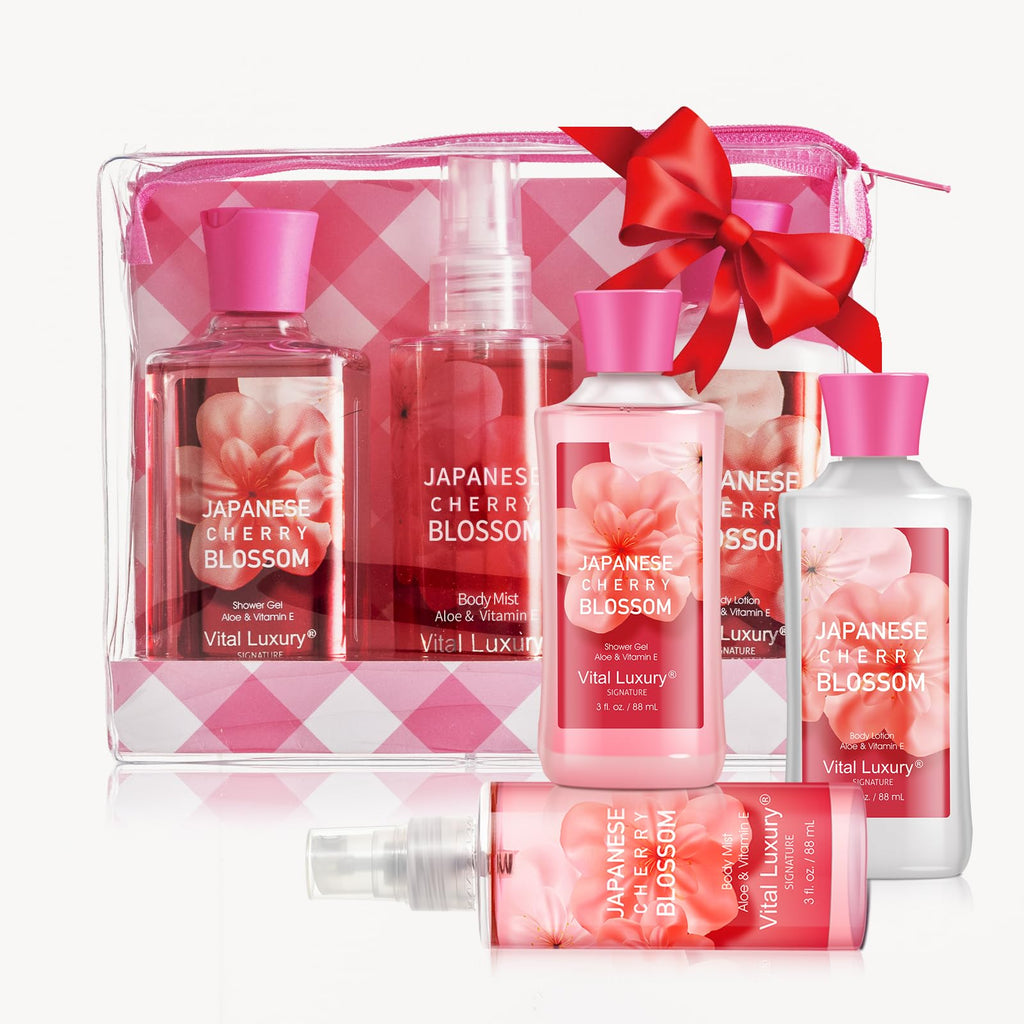 BBlove Japanese Cherry Blossom Spa Gift Set – 3-Piece Travel Bath & Body Kit