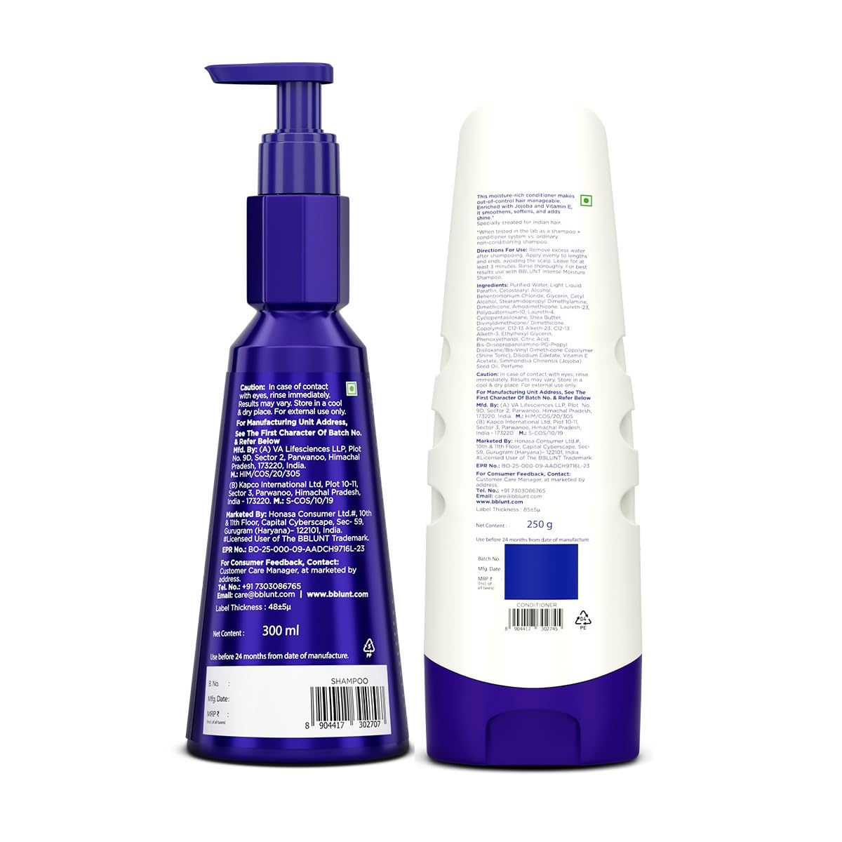 BBLUNT Intense Moisture Shampoo & Conditioner Duo – 300 ml + 250 g | Hydrating Hair Care