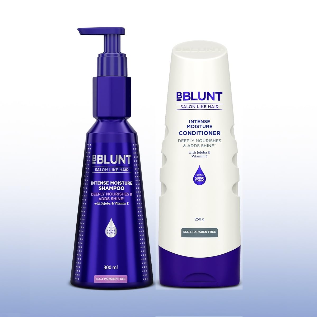 BBLUNT Intense Moisture Shampoo & Conditioner Duo – 300 ml + 250 g | Hydrating Hair Care