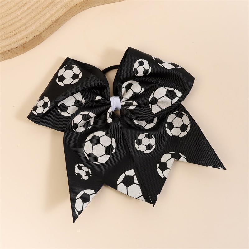 BBTDIN Soccer Cheer Bow 4Pcs Set – White Soccer Ball Hair Bow & Ponytail Holder