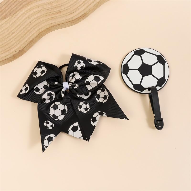 BBTDIN Soccer Cheer Bow 4Pcs Set – White Soccer Ball Hair Bow & Ponytail Holder
