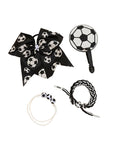 BBTDIN Soccer Cheer Bow 4Pcs Set – White Soccer Ball Hair Bow & Ponytail Holder