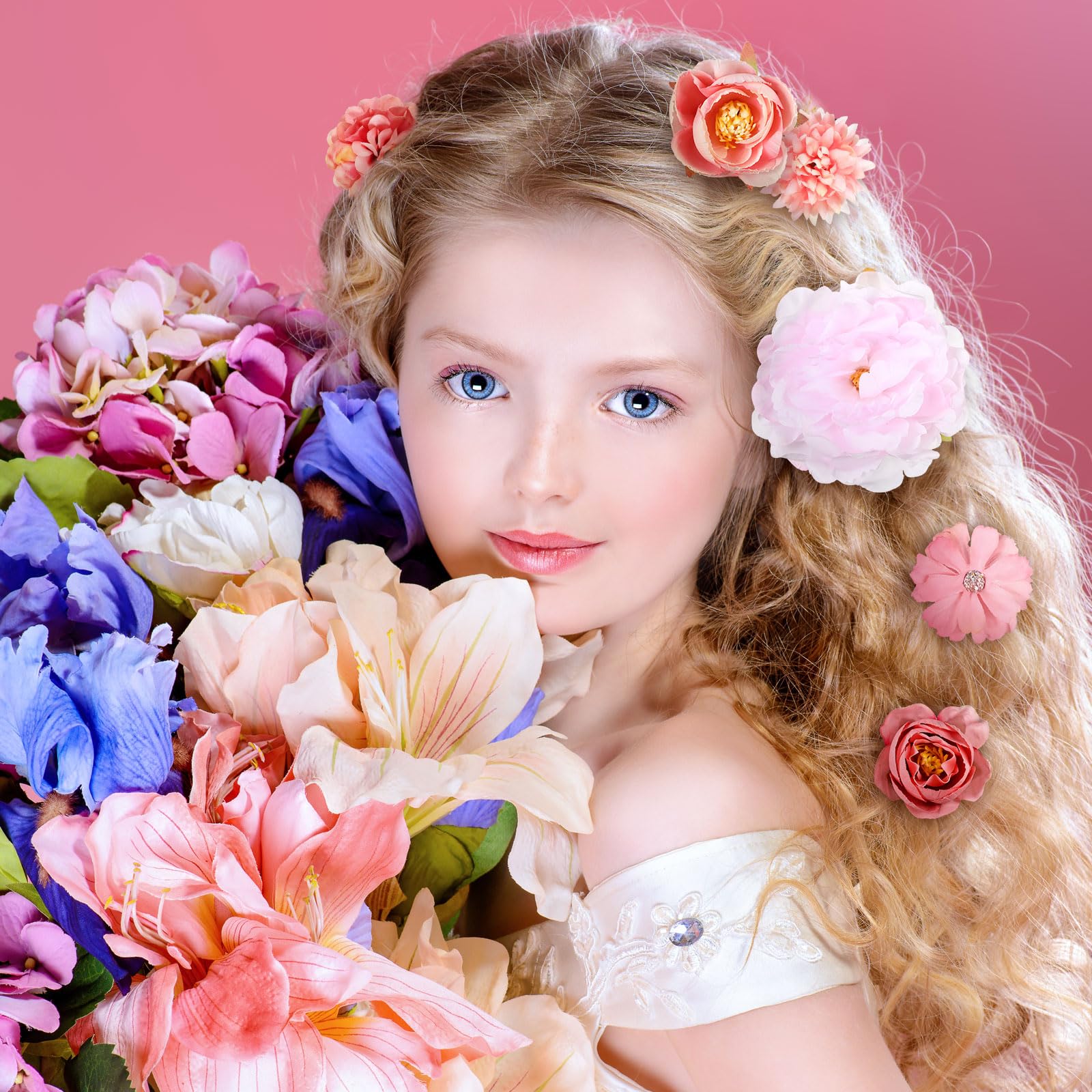 BBTO 21 Pcs Flower Hair Clips – 3D Rose Barrettes for Weddings & Boho Style (Light Pink)