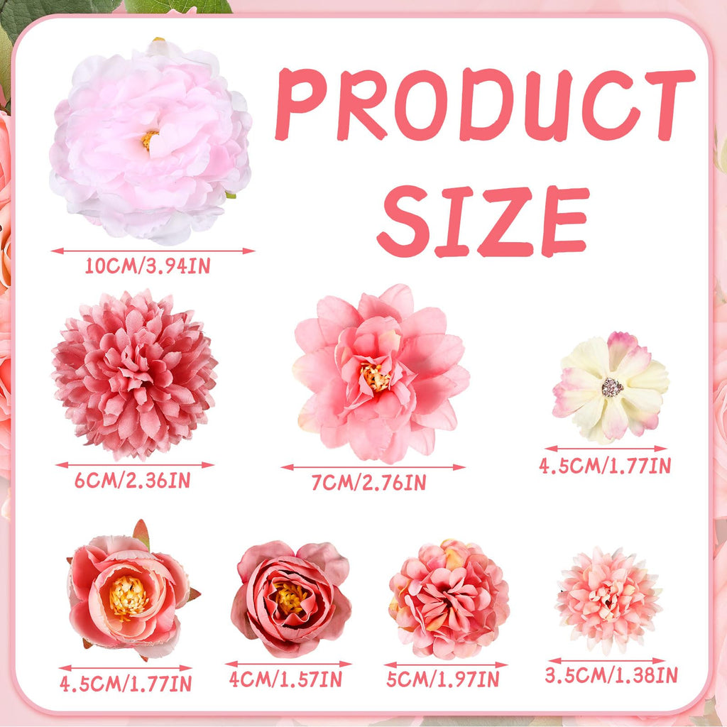 BBTO 21 Pcs Flower Hair Clips – 3D Rose Barrettes for Weddings & Boho Style (Light Pink)