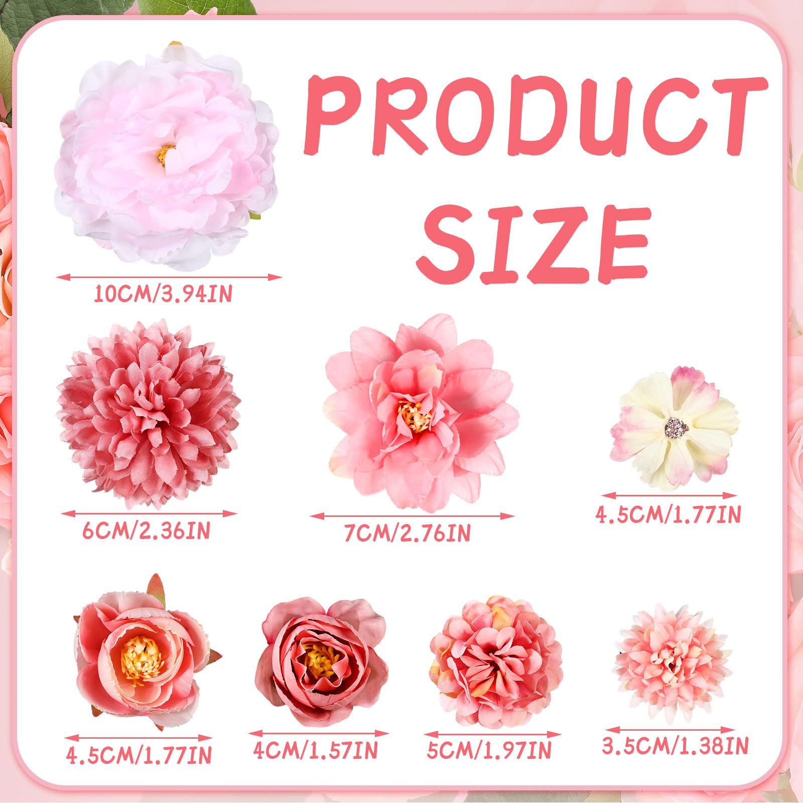 BBTO 21 Pcs Flower Hair Clips – 3D Rose Barrettes for Weddings & Boho Style (Light Pink)