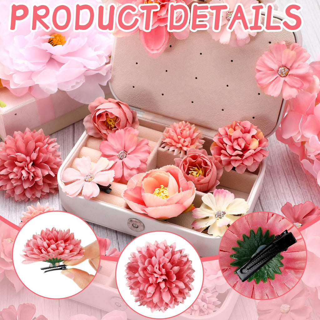 BBTO 21 Pcs Flower Hair Clips – 3D Rose Barrettes for Weddings & Boho Style (Light Pink)