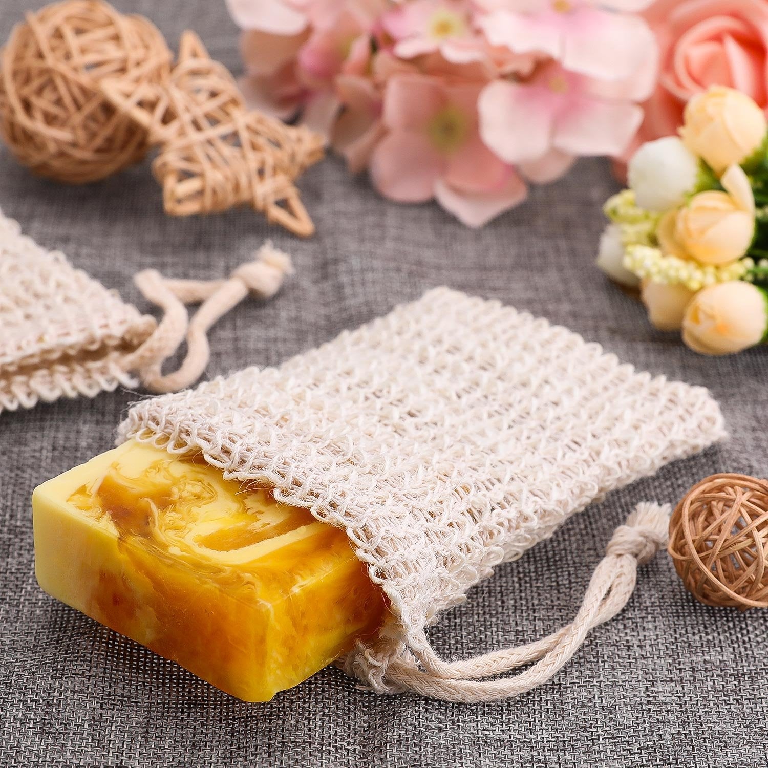BBTO 15-Piece Soap Saver Bag | Exfoliating Sisal Mesh Pouch
