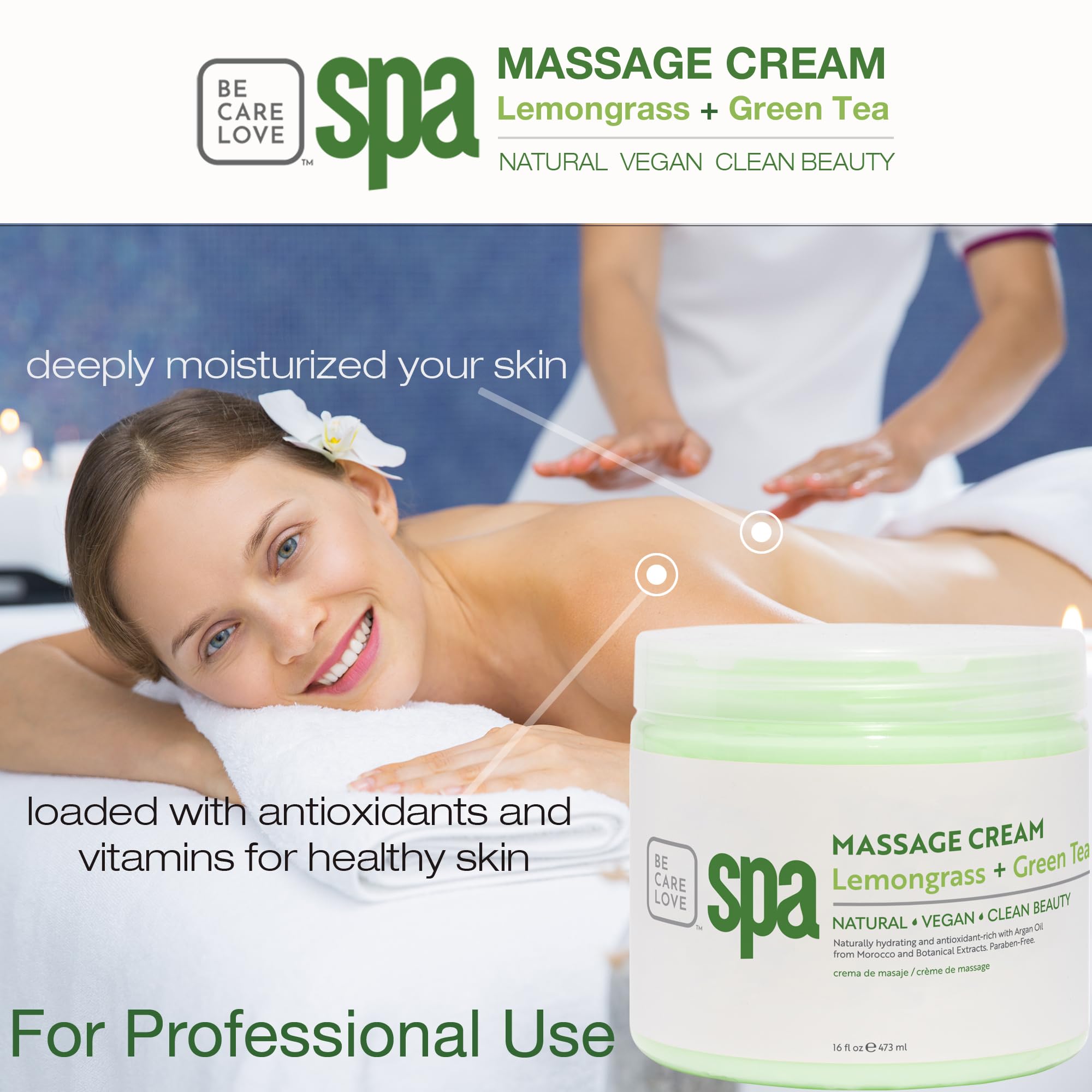 BCL SPA Massage Cream with Lemongrass + Green Tea – Hydrating Body Lotion, 16 oz