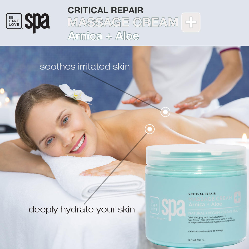 BCL Spa Critical Repair Massage Cream with Arnica, Aloe, Kelp, Argan Oil | 16 oz | Vegan & Organic