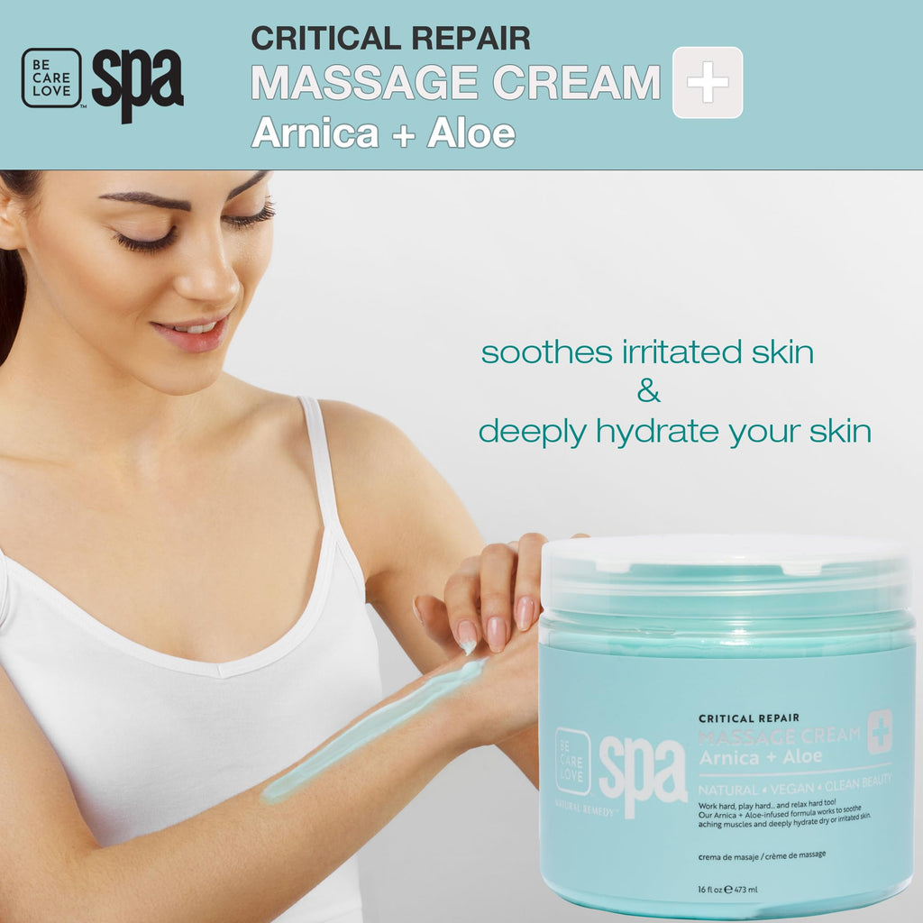 BCL Spa Critical Repair Massage Cream with Arnica, Aloe, Kelp, Argan Oil | 16 oz | Vegan & Organic