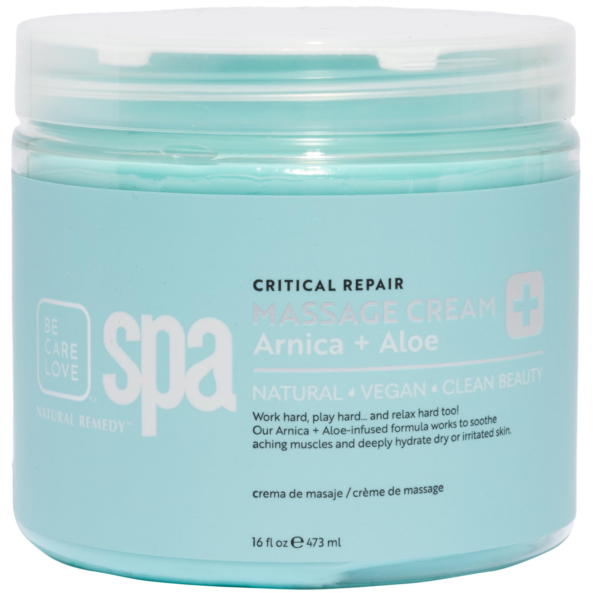 BCL Spa Critical Repair Massage Cream with Arnica, Aloe, Kelp, Argan Oil | 16 oz | Vegan & Organic