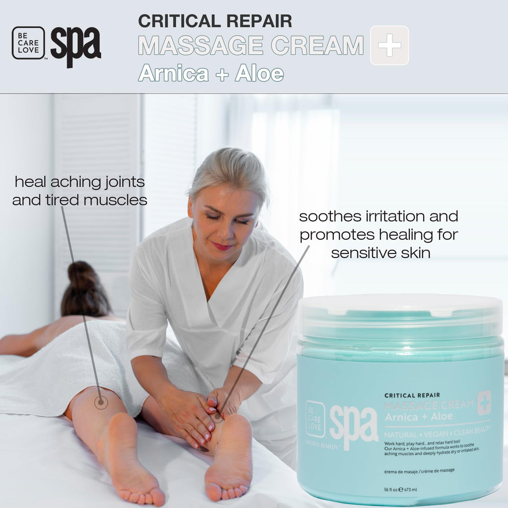 BCL Spa Critical Repair Massage Cream with Arnica, Aloe, Kelp, Argan Oil | 16 oz | Vegan & Organic