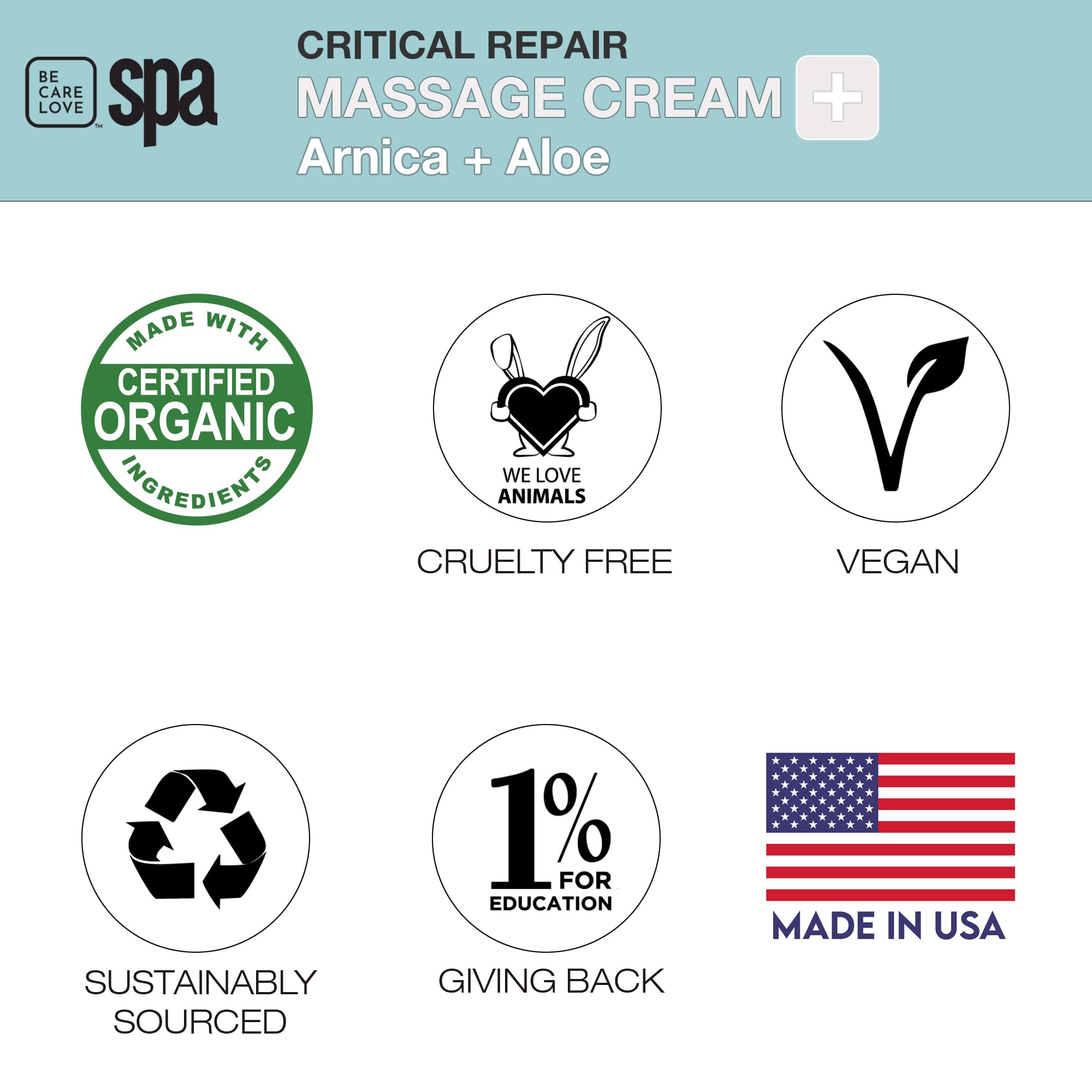 BCL Spa Critical Repair Massage Cream with Arnica, Aloe, Kelp, Argan Oil | 16 oz | Vegan & Organic