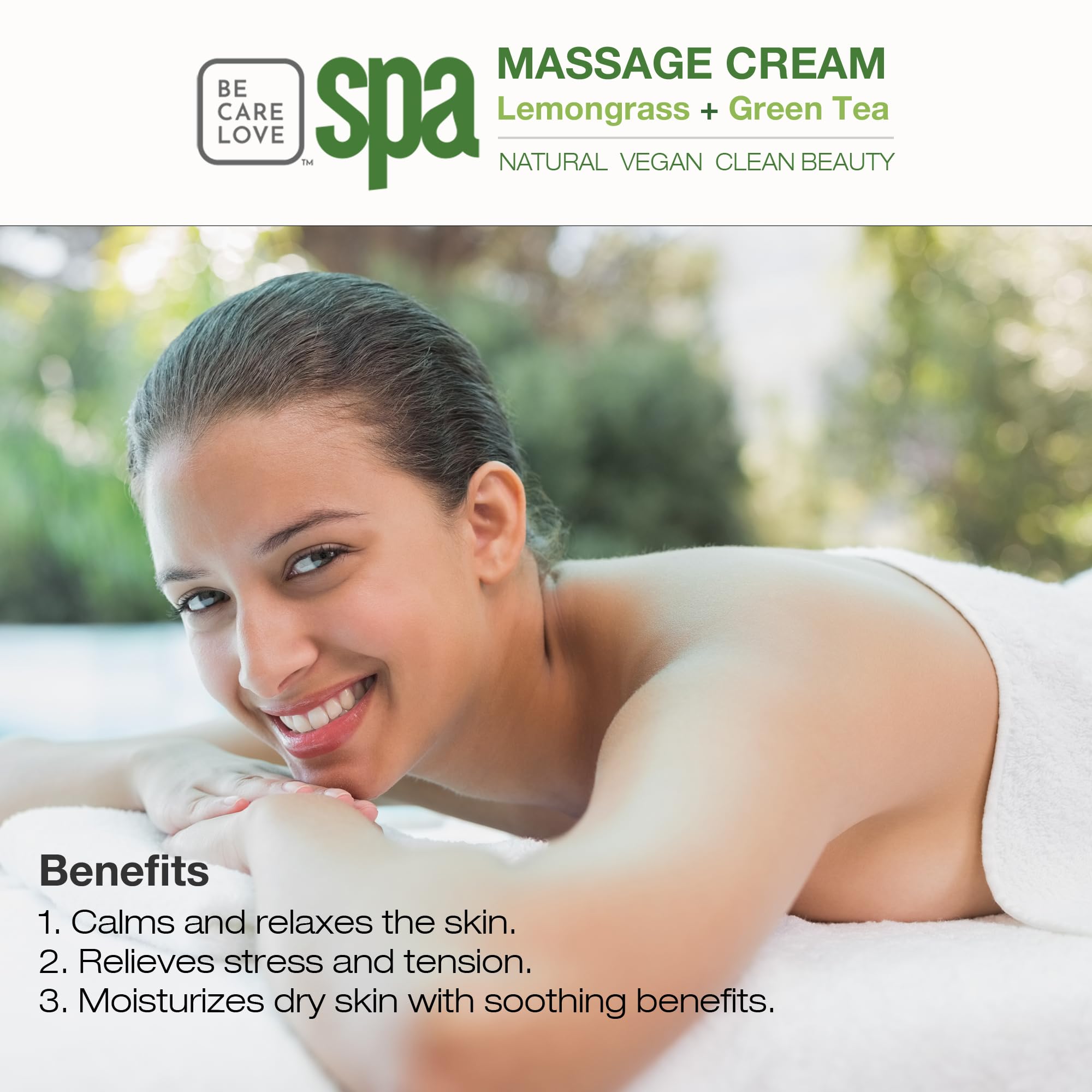 BCL SPA Massage Cream with Lemongrass + Green Tea – Hydrating Body Lotion, 16 oz