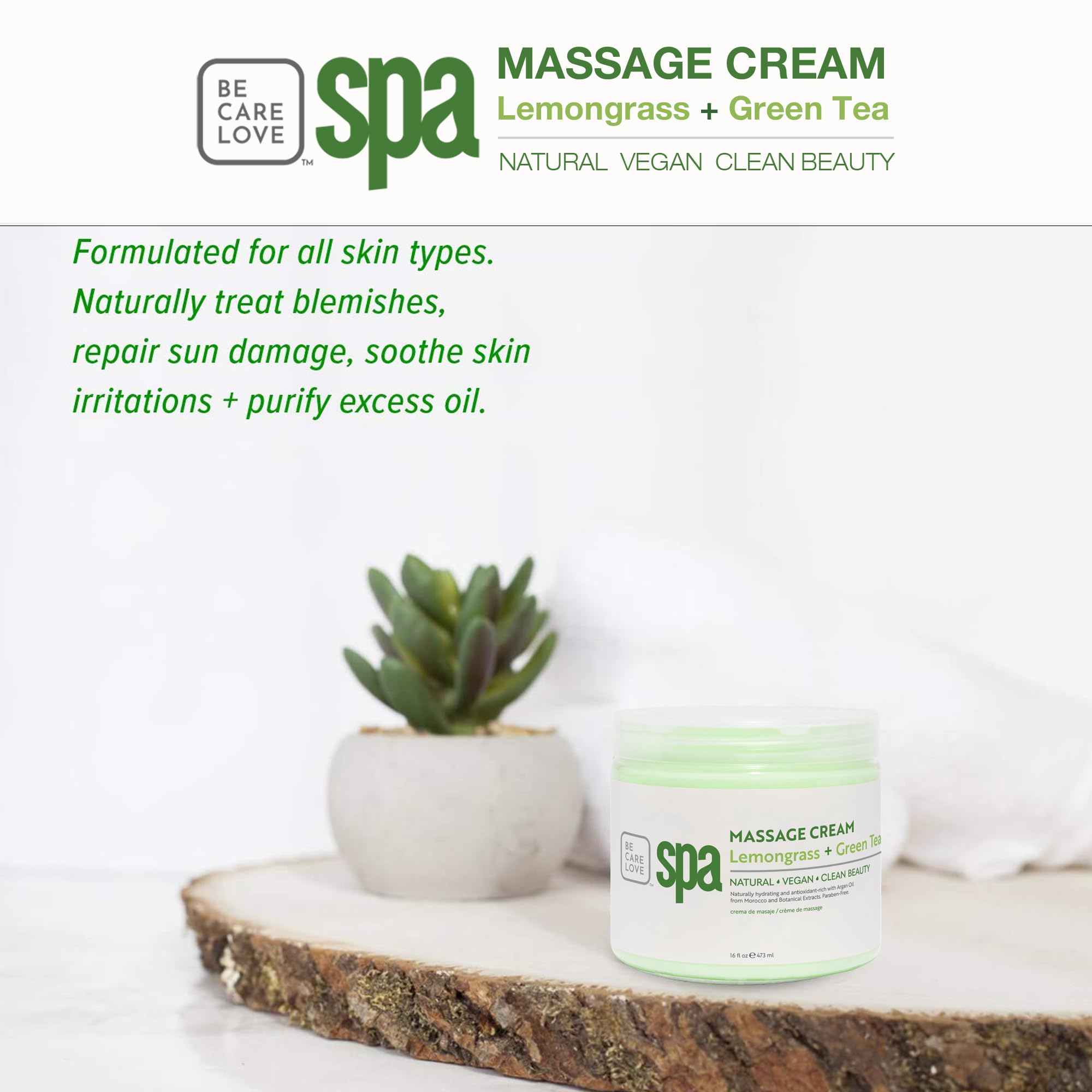 BCL SPA Massage Cream with Lemongrass + Green Tea – Hydrating Body Lotion, 16 oz