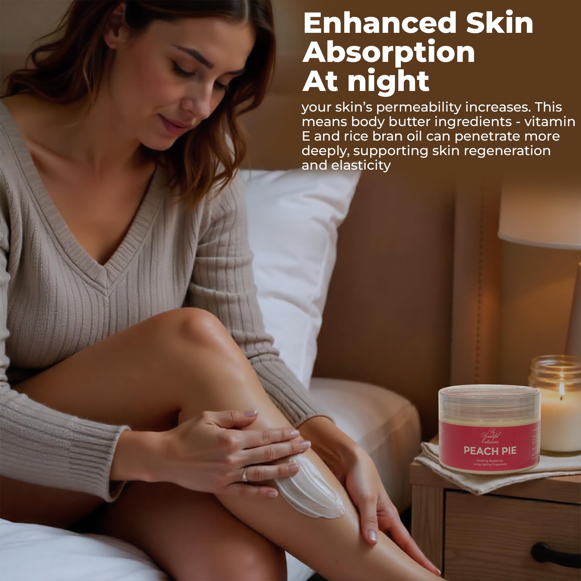 BE BEAUTIFUL EXTENSIONS Body Butter Peach Pie Scent | Long-Lasting Hydration, Jojoba Oil, 8oz