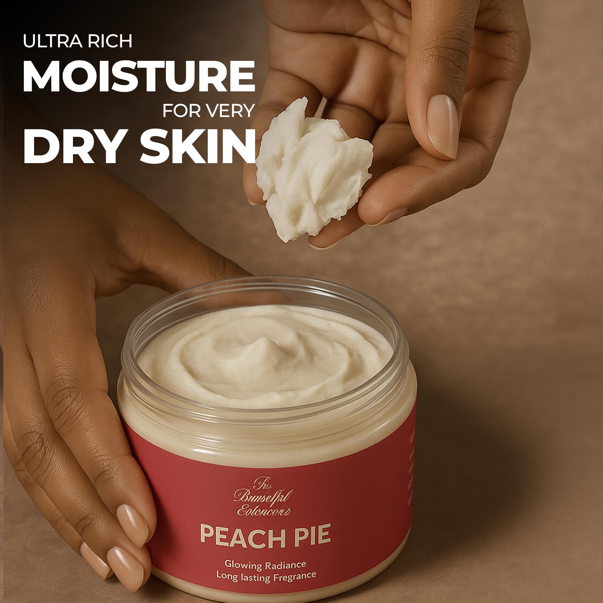 BE BEAUTIFUL EXTENSIONS Body Butter Peach Pie Scent | Long-Lasting Hydration, Jojoba Oil, 8oz