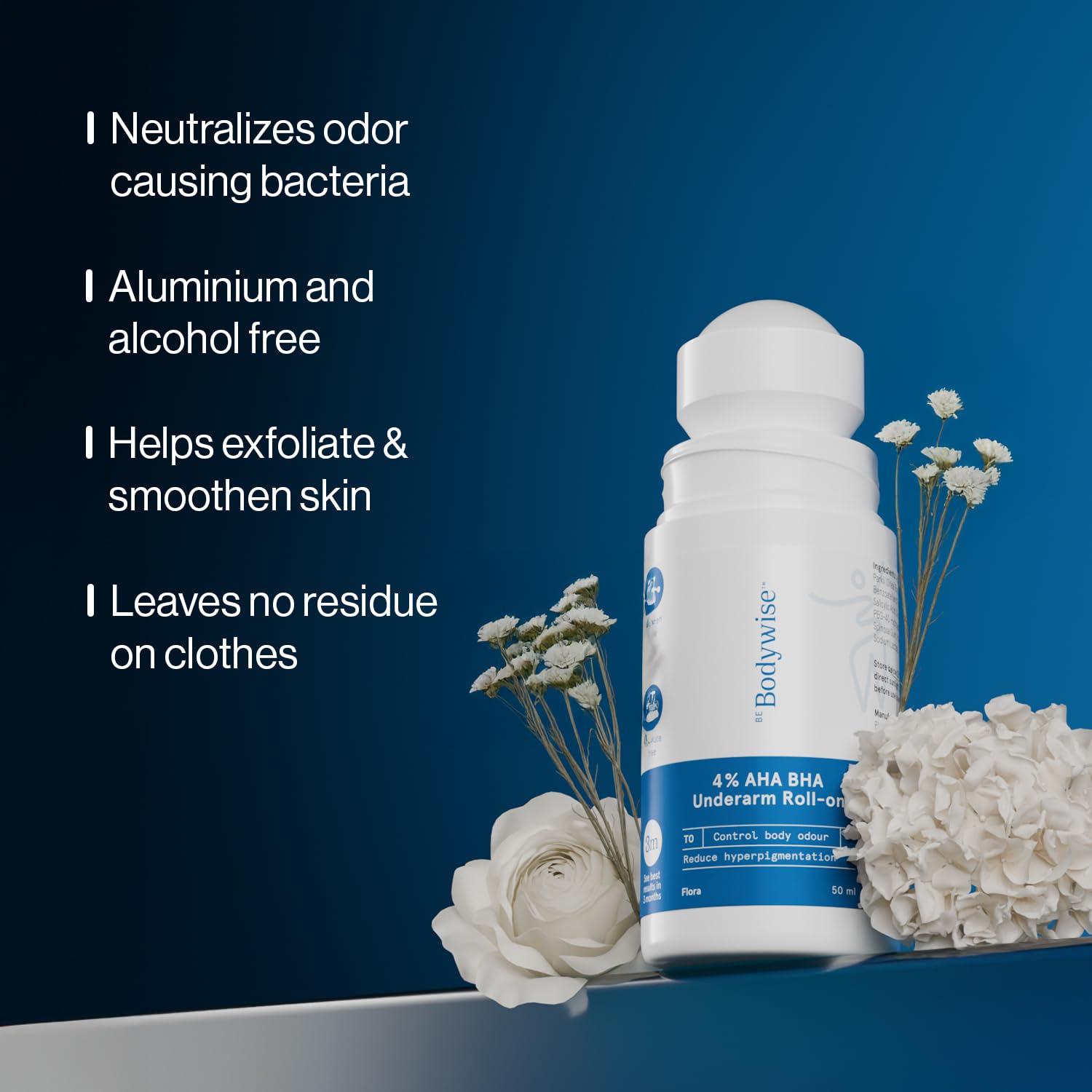 Be Bodywise Deodorant Roll On – Aluminum Free, Alcohol Free, AHA/BHA, Probiotic Freshness, Floral Scent (1.7 oz)