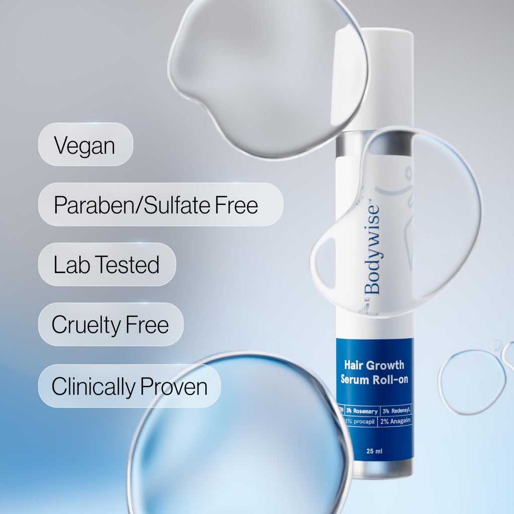 Be Bodywise Rosemary Hair Growth Serum Roll-On 25 ml | 3% Rosemary, 3% Redensyl & 2% Anagain | Paraben/Sulfate-Free