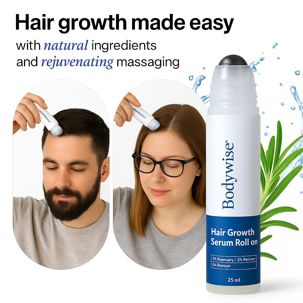 Be BodyWise Rosemary Hair Serum Roll-On 3% Rosemary for Thicker, Stronger Hair & Beard | 25ml | All Hair Types | TikTok Viral