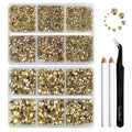 Beadsland 8300Pcs Flatback Rhinestones Kit – Gold Nail Gems in 10 Sizes SS3-SS30 with Wax Pencil & Tweezers