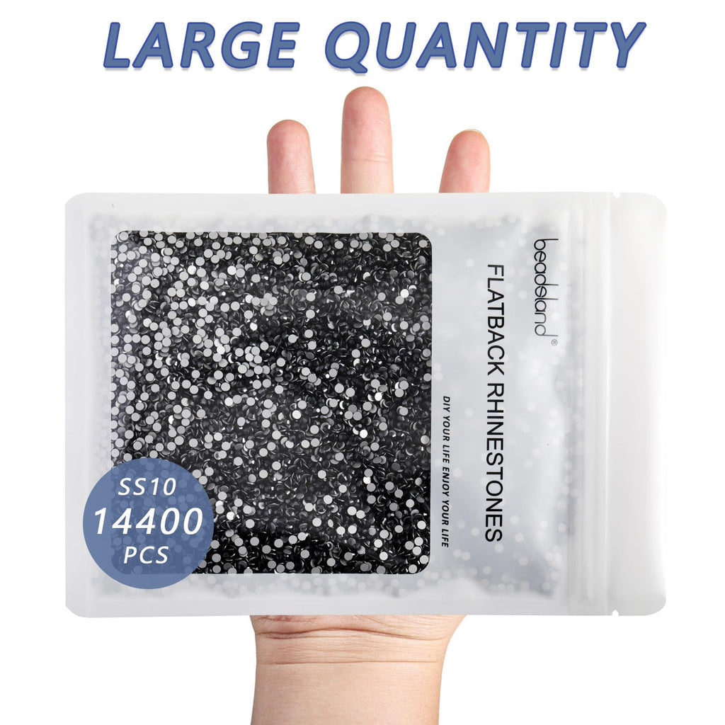 Beadsland Flatback Rhinestones Bulk – 14,400 SS10 Jet Hematite 2.7-2.9mm for Nails, Crafts, and Fashion