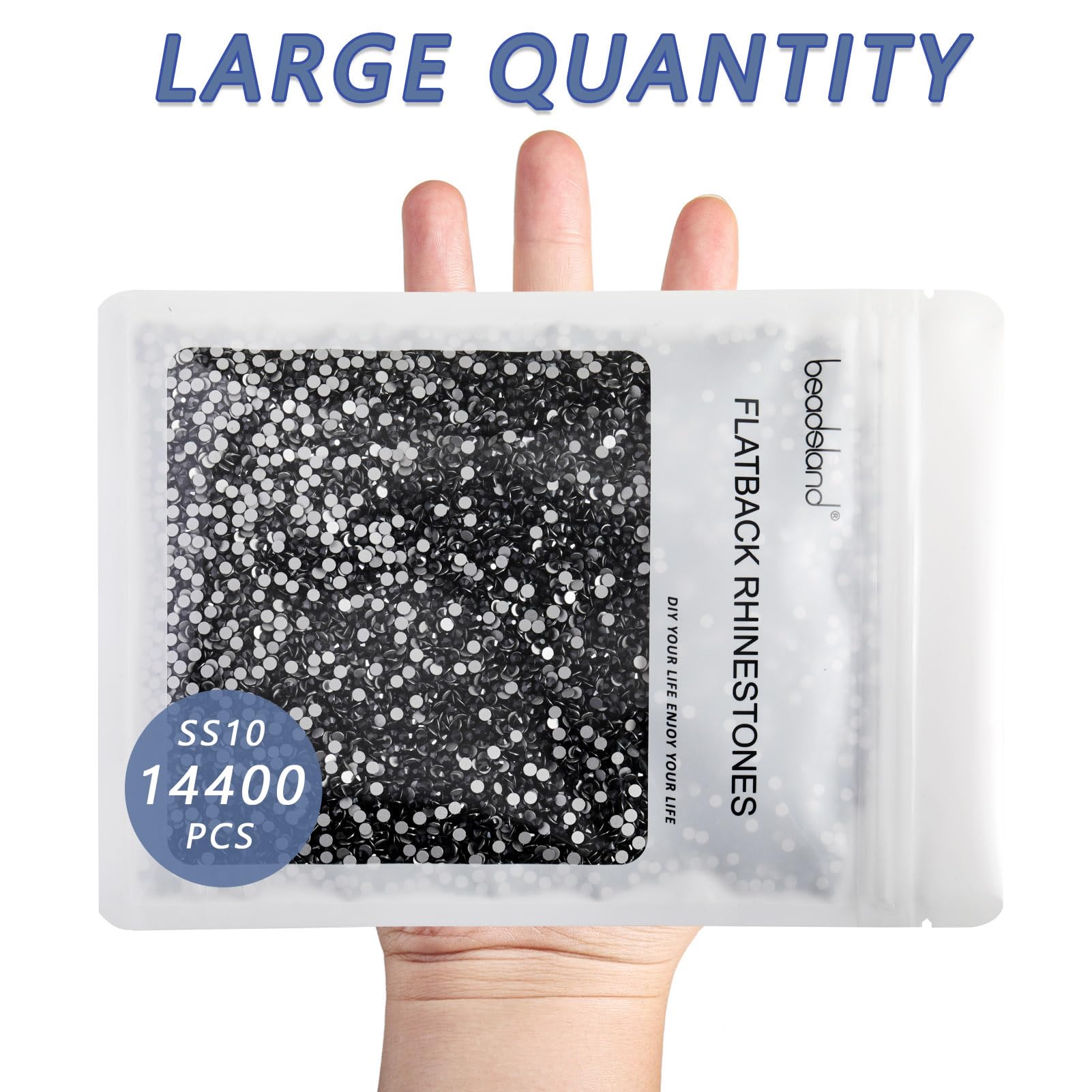 Beadsland Flatback Rhinestones Bulk – 14,400 SS10 Jet Hematite 2.7-2.9mm for Nails, Crafts, and Fashion