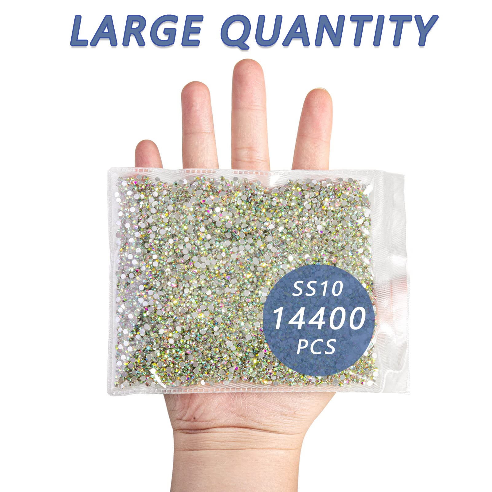 BEADSLAND Flatback Rhinestones Bulk 14,400pcs SS10 Crystal AB 2.7–2.9mm