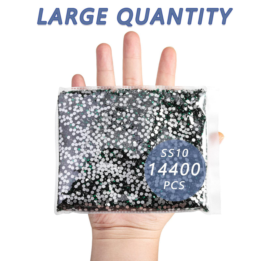 BEADSLAND Flatback Rhinestones Bulk – 14400pcs Emerald Green SS10 2.7-2.9mm for Nails, Crafts & Clothing