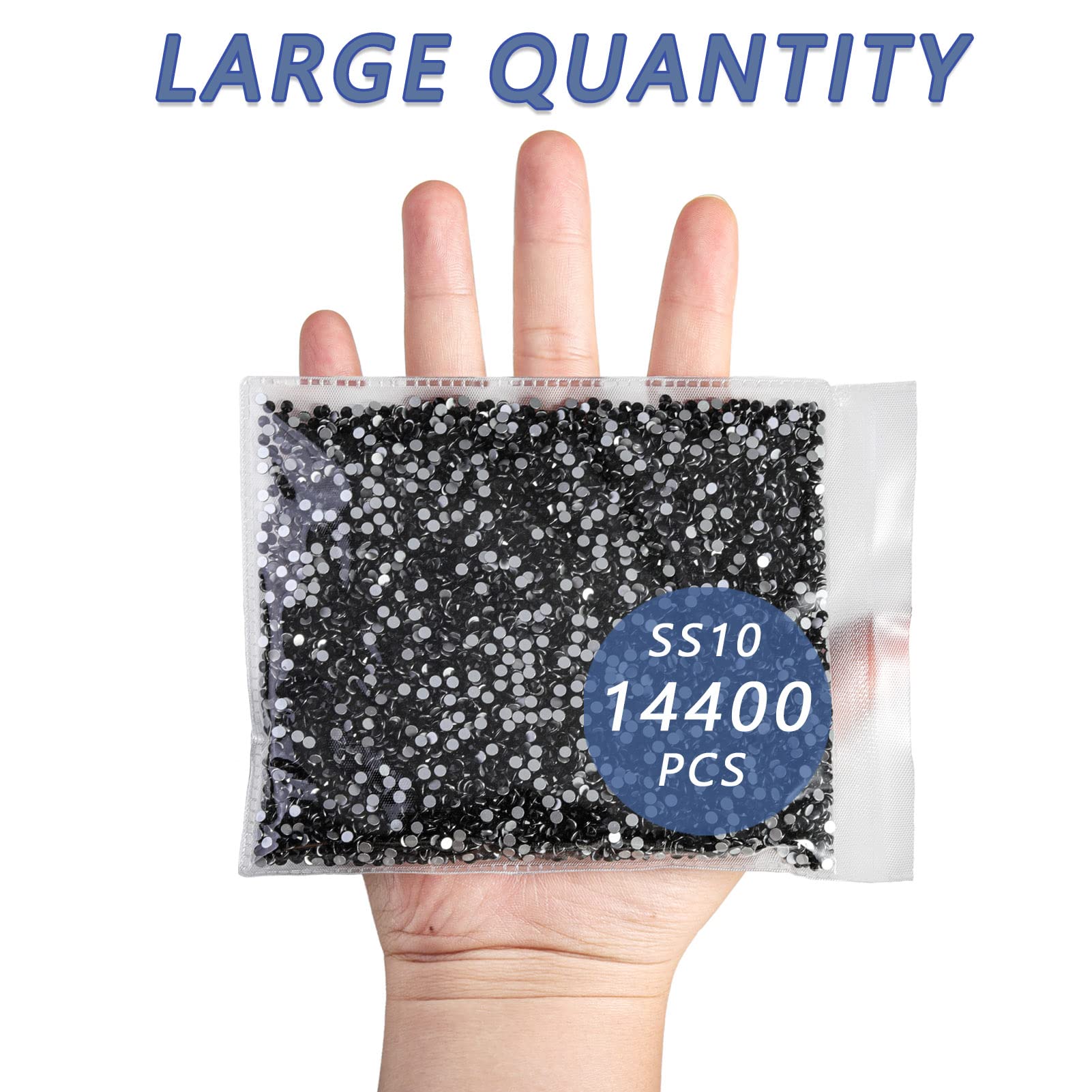 BEADSLAND Beadsland Flatback Rhinestones Bulk – 14,400 pcs Jet Black SS10 2.7-2.9mm