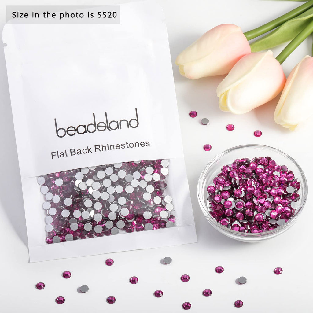 Beadsland 2880pcs Flat Back Crystal Rhinestones – Fuchsia SS20 4.6–4.8mm for Nail Art & Crafts