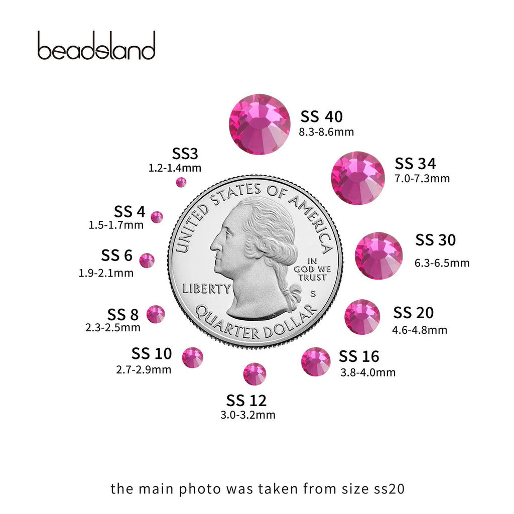 Beadsland 2880pcs Flat Back Crystal Rhinestones – Fuchsia SS20 4.6–4.8mm for Nail Art & Crafts