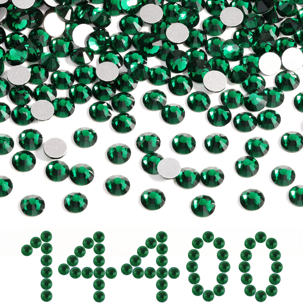 BEADSLAND Flatback Rhinestones Bulk – 14400pcs Emerald Green SS10 2.7-2.9mm for Nails, Crafts & Clothing