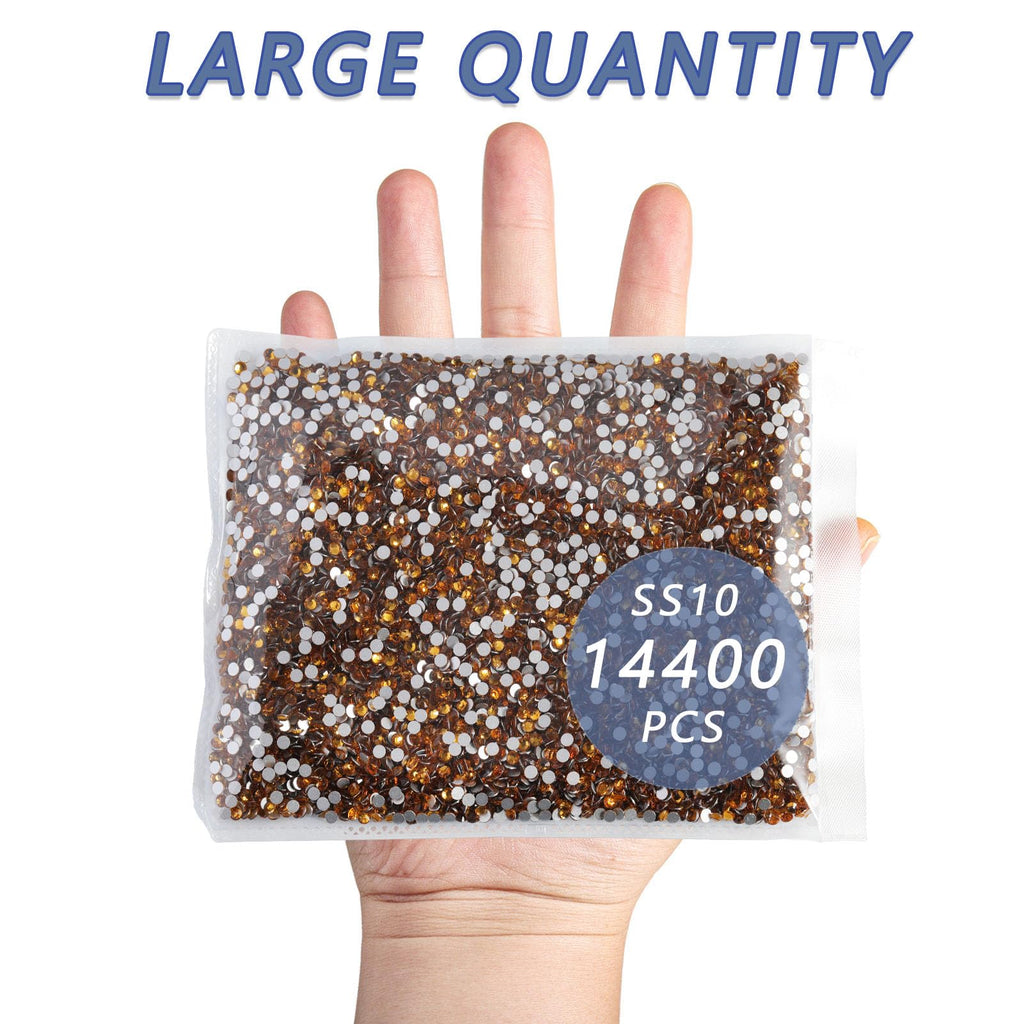 BEADSLAND Flatback Rhinestones Bulk Topaz SS10 2.7-2.9mm – 14,400pcs