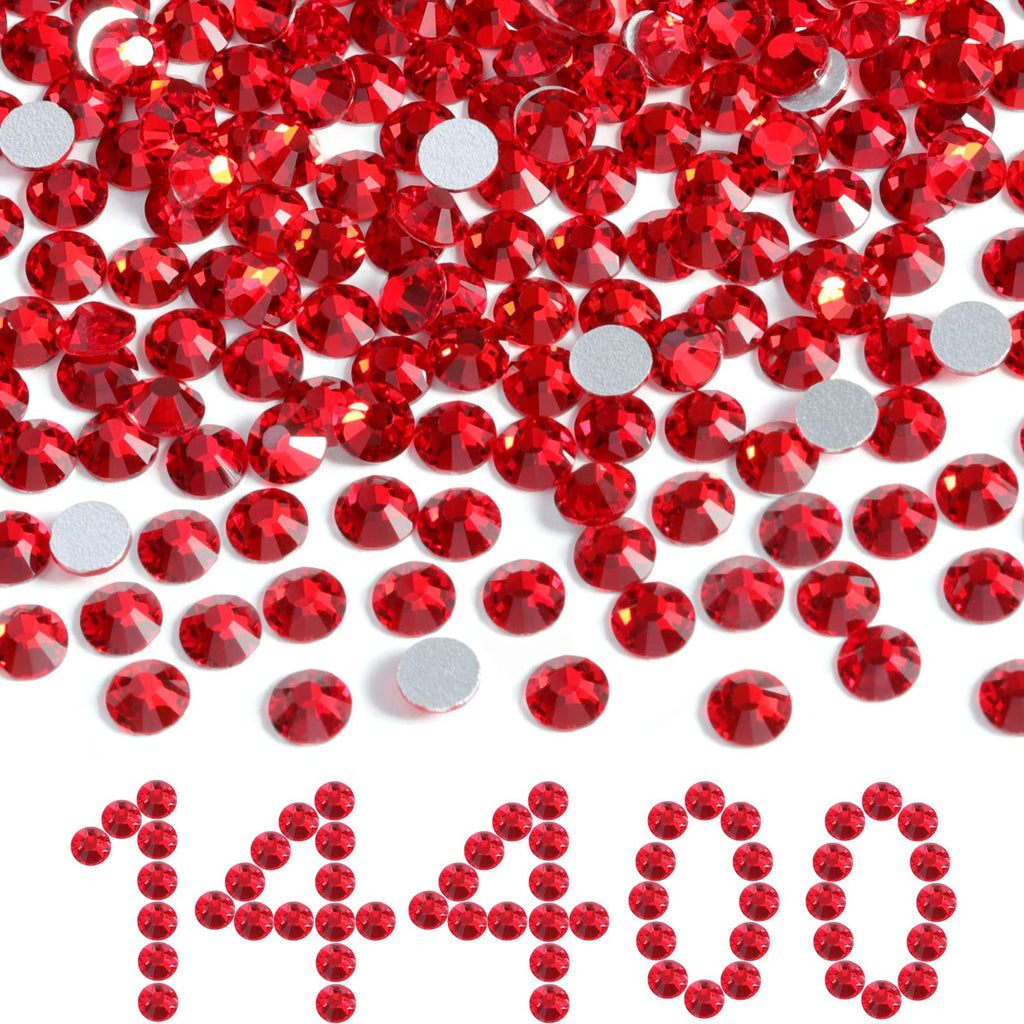 Beadsland Flatback Red Rhinestones SS10 2.7-2.9mm | 14,400 Pcs for Crafts, Clothes & DIY Decor | Light Siam