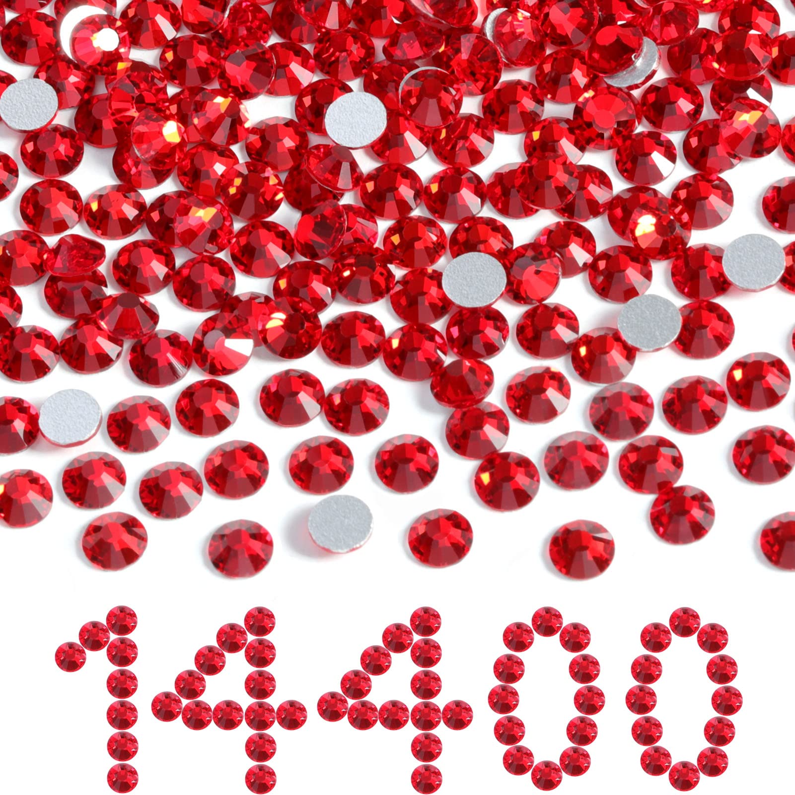 Beadsland Flatback Red Rhinestones SS10 2.7-2.9mm | 14,400 Pcs for Crafts, Clothes & DIY Decor | Light Siam