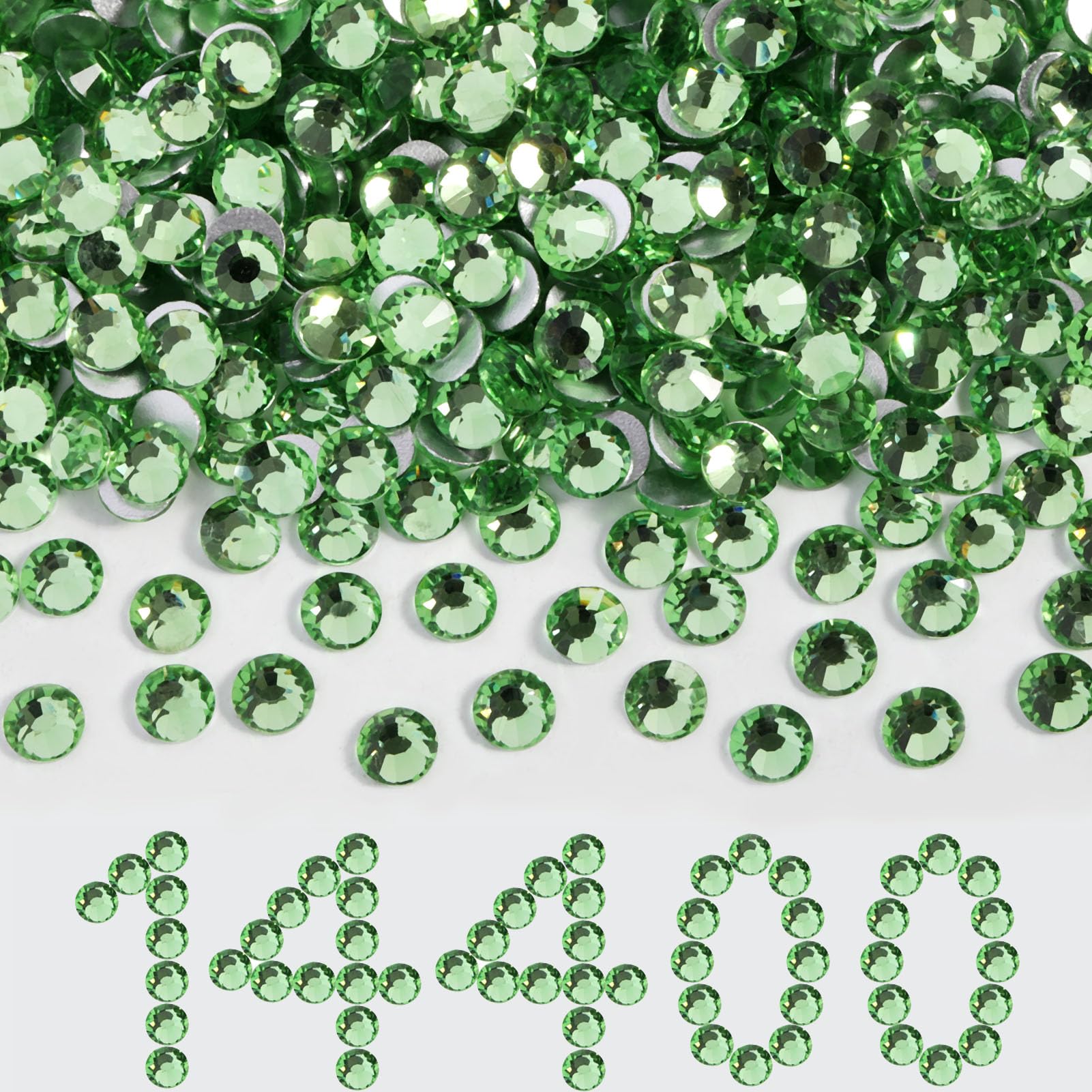 BEADSLAND 14400pcs Flatback Green Rhinestones SS10 2.7-2.9mm for Nails, Crafts & DIY