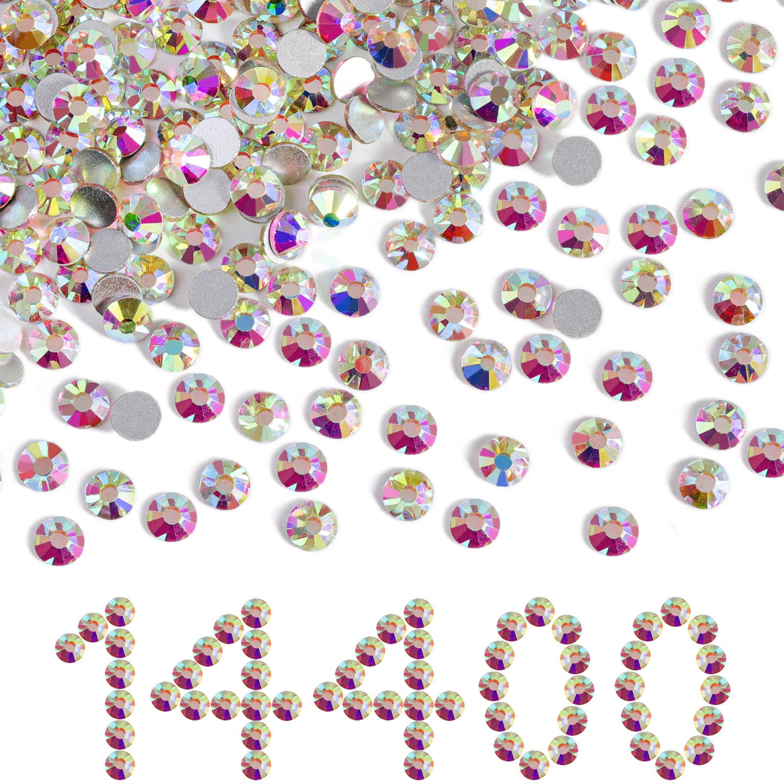 BEADSLAND Flatback Rhinestones Bulk 14,400pcs SS10 Crystal AB 2.7–2.9mm