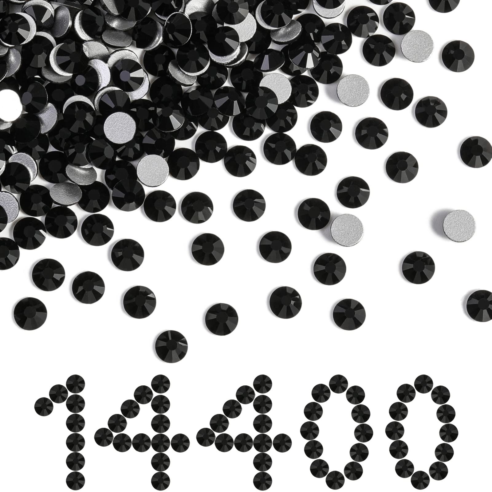 BEADSLAND Beadsland Flatback Rhinestones Bulk – 14,400 pcs Jet Black SS10 2.7-2.9mm