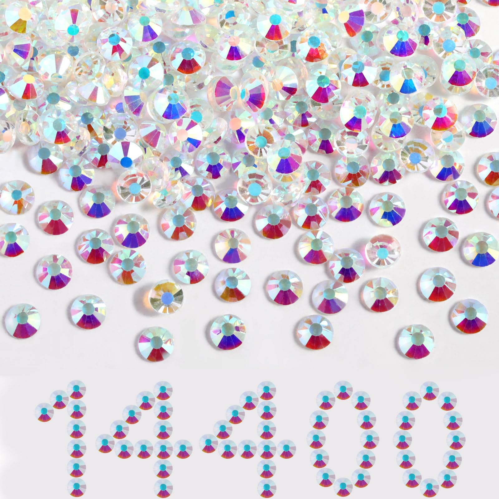 Beadsland Flatback Rhinestones Bulk – 14,400 Transparent AB SS12 3.0–3.2mm for Nails & Crafts