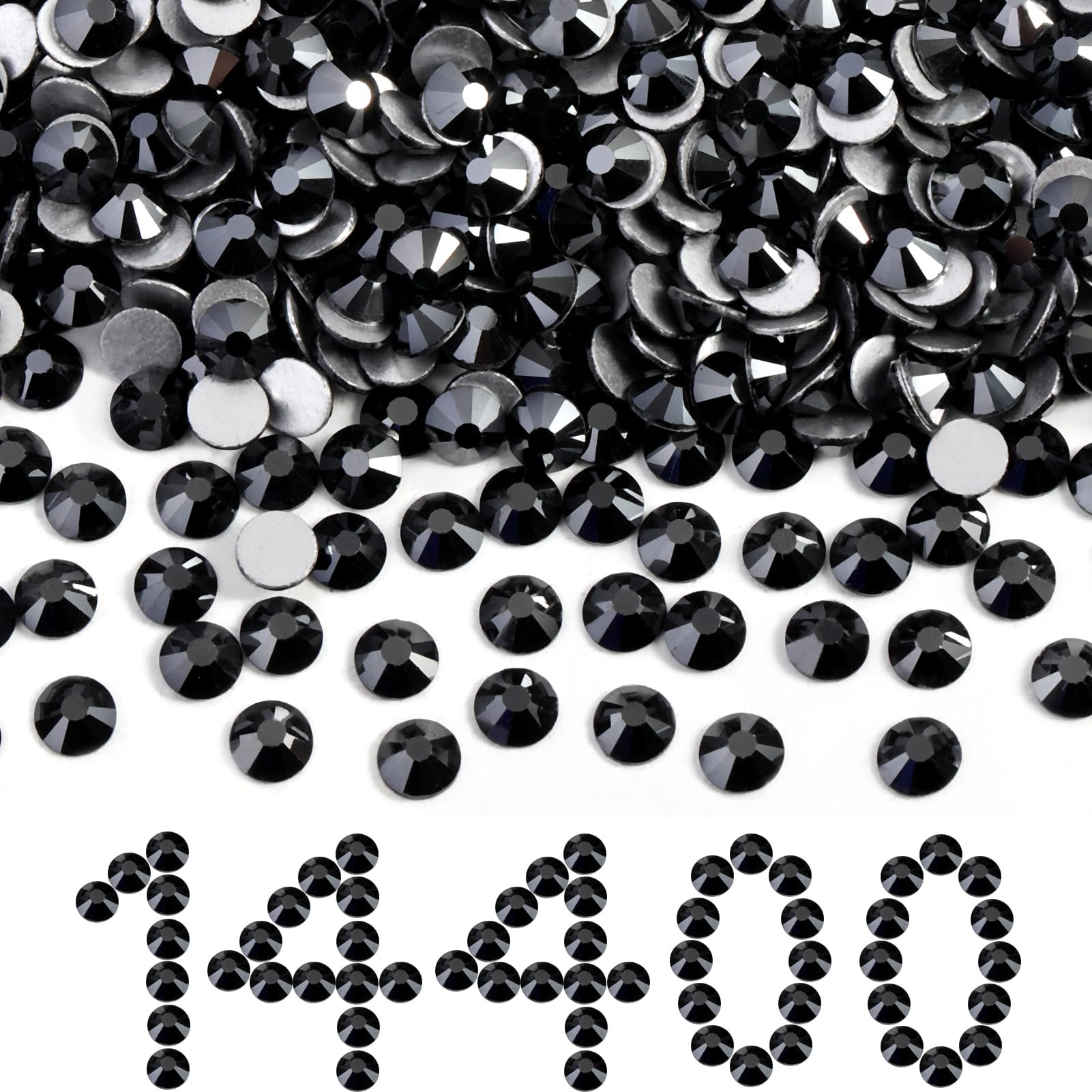 Beadsland Flatback Rhinestones Bulk – 14,400 SS10 Jet Hematite 2.7-2.9mm for Nails, Crafts, and Fashion
