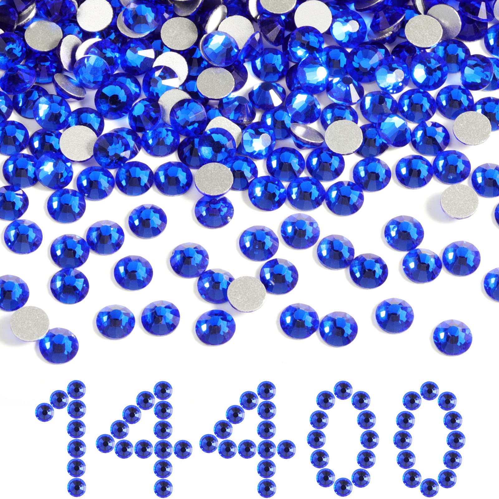 Beadsland Flatback Rhinestones Bulk – 14400pcs Sapphire SS8 2.3–2.5mm for Nails, Crafts & DIY