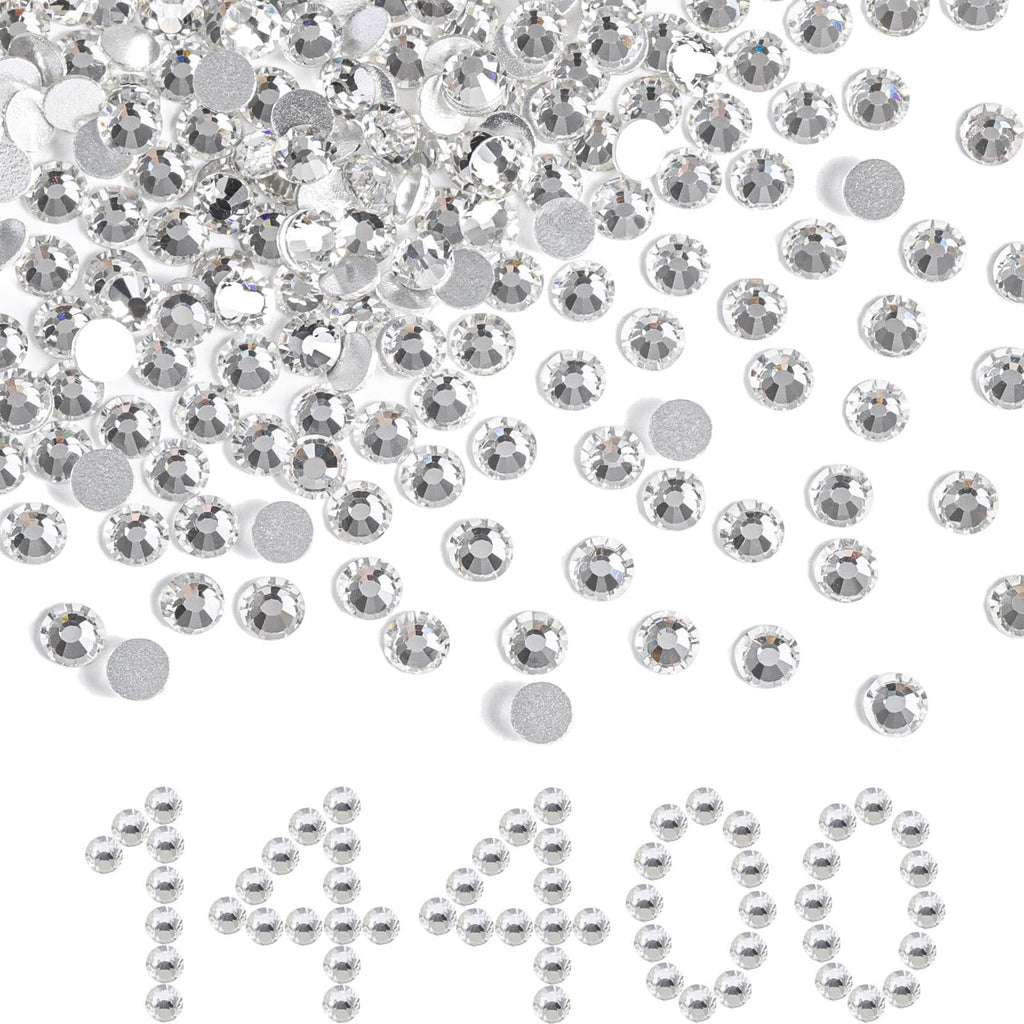 BEADSLAND Flatback Rhinestones Bulk – 14,400 White SS8 (2.3–2.5mm) for Nails, Crafts, Clothes, DIY Decoration