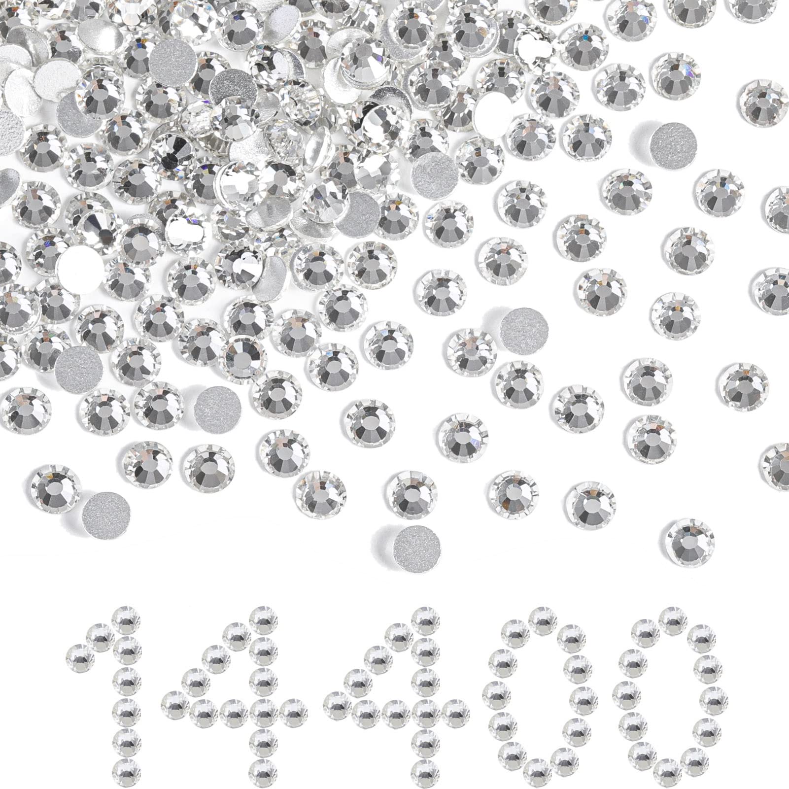 BEADSLAND Flatback Rhinestones Bulk – 14,400 White SS8 (2.3–2.5mm) for Nails, Crafts, Clothes, DIY Decoration