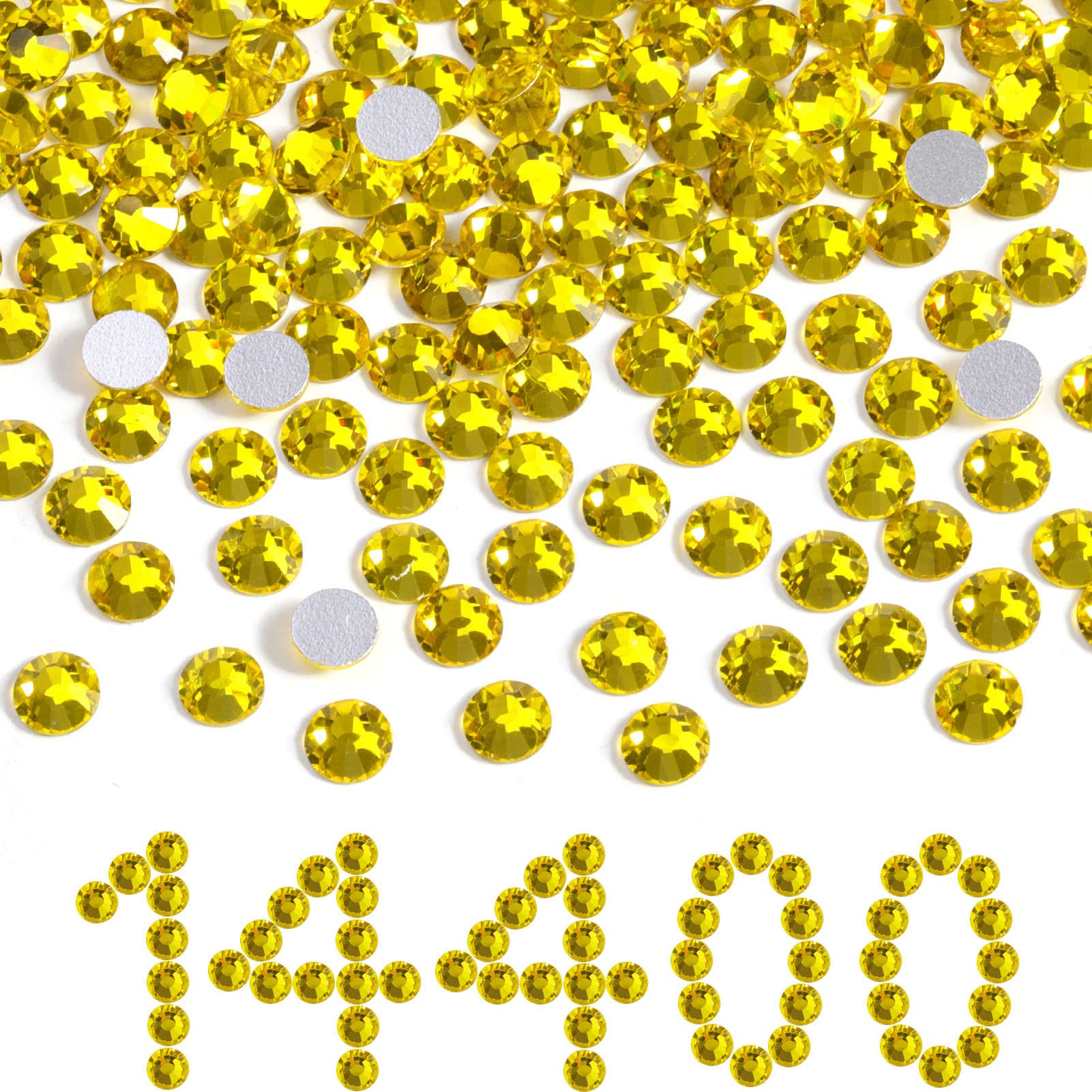 Beadsland Flatback Rhinestones Bulk – 14,400 Yellow SS10 2.7-2.9mm for Nails, Crafts, Clothes