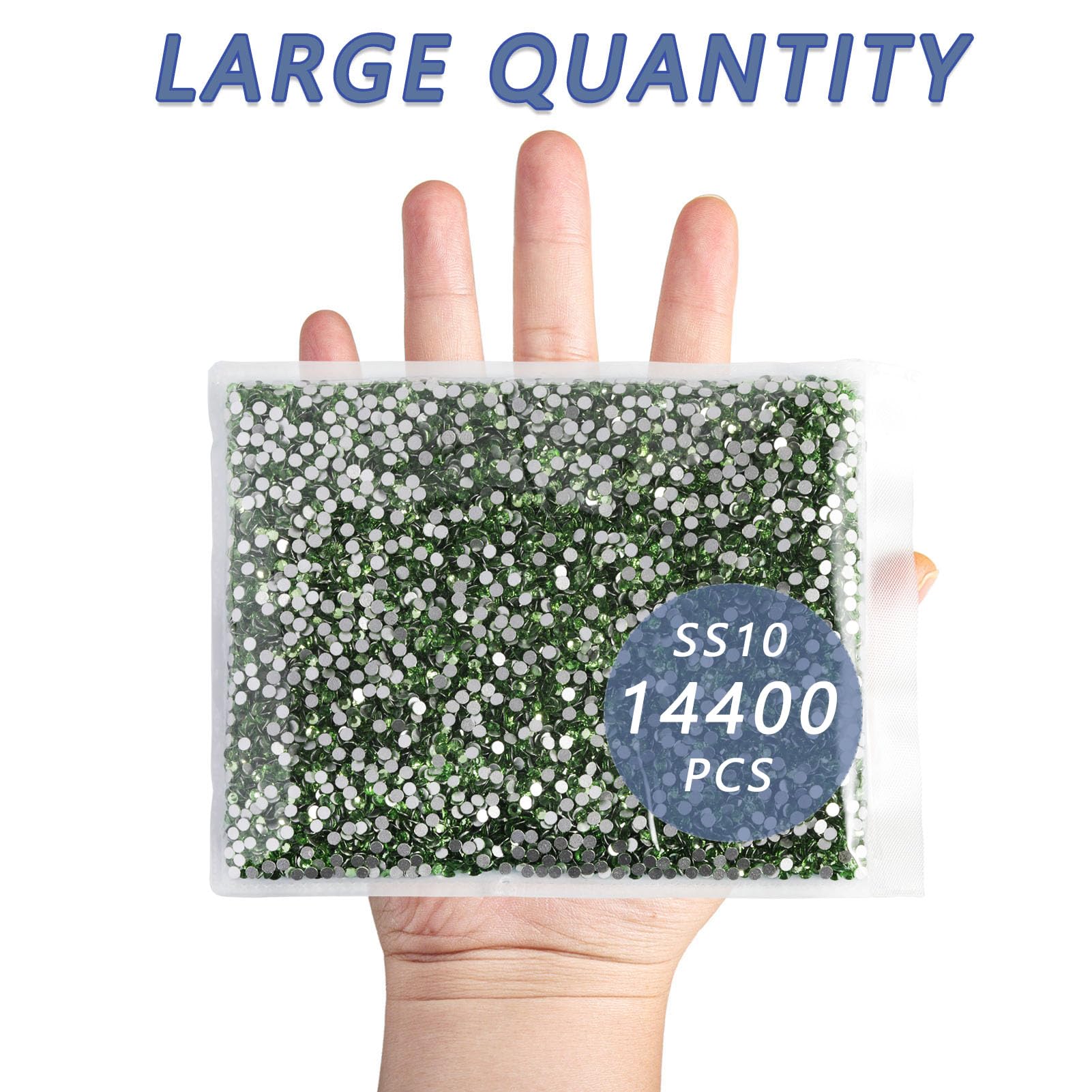 BEADSLAND 14400pcs Flatback Green Rhinestones SS10 2.7-2.9mm for Nails, Crafts & DIY